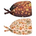 2 Pack Scrub Cap with Sweatband Adjustable Tie Back Turban Hat Headgear Beanie for Women Men Working Cap