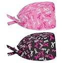 2 Pack Scrub Cap with Sweatband Adjustable Tie Back Turban Hat Headgear Beanie for Women Men Working Cap