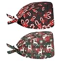 2 Pack Scrub Cap with Sweatband Adjustable Tie Back Turban Hat Headgear Beanie for Women Men Working Cap