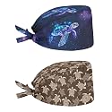 2 Pack Scrub Cap with Sweatband Adjustable Tie Back Turban Hat Headgear Beanie for Women Men Working Cap