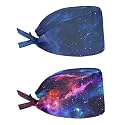 2 Pack Scrub Cap with Sweatband Adjustable Tie Back Turban Hat Headgear Beanie for Women Men Working Cap
