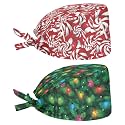 2 Pack Scrub Cap with Sweatband Adjustable Tie Back Turban Hat Headgear Beanie for Women Men Working Cap
