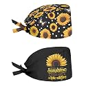 2 Pack Scrub Cap with Sweatband Adjustable Tie Back Turban Hat Headgear Beanie for Women Men Working Cap