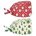 2 Pack Scrub Cap with Sweatband Adjustable Tie Back Turban Hat Headgear Beanie for Women Men Working Cap