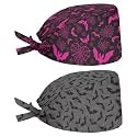 2 Pack Scrub Cap with Sweatband Adjustable Tie Back Turban Hat Headgear Beanie for Women Men Working Cap