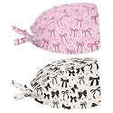 2 Pack Scrub Cap with Sweatband Adjustable Tie Back Turban Hat Headgear Beanie for Women Men Working Cap