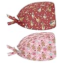 2 Pack Scrub Cap with Sweatband Adjustable Tie Back Turban Hat Headgear Beanie for Women Men Working Cap