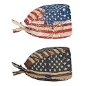 2 Pack Scrub Cap with Sweatband Adjustable Tie Back Turban Hat Headgear Beanie for Women Men Working Cap