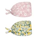 2 Pack Scrub Cap with Sweatband Adjustable Tie Back Turban Hat Headgear Beanie for Women Men Working Cap