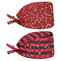 2 Pack Scrub Cap with Sweatband Adjustable Tie Back Turban Hat Headgear Beanie for Women Men Working Cap
