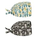 2 Pack Scrub Cap with Sweatband Adjustable Tie Back Turban Hat Headgear Beanie for Women Men Working Cap
