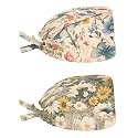 2 Pack Scrub Cap with Sweatband Adjustable Tie Back Turban Hat Headgear Beanie for Women Men Working Cap