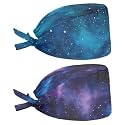 2 Pack Scrub Cap with Sweatband Adjustable Tie Back Turban Hat Headgear Beanie for Women Men Working Cap