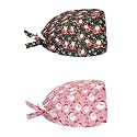 2 Pack Scrub Cap with Sweatband Adjustable Tie Back Turban Hat Headgear Beanie for Women Men Working Cap