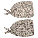 2 Pack Scrub Cap with Sweatband Adjustable Tie Back Turban Hat Headgear Beanie for Women Men Working Cap