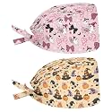 2 Pack Scrub Cap with Sweatband Adjustable Tie Back Turban Hat Headgear Beanie for Women Men Working Cap