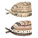 2 Pack Scrub Cap with Sweatband Adjustable Tie Back Turban Hat Headgear Beanie for Women Men Working Cap