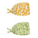 2 Pack Scrub Cap with Sweatband Adjustable Tie Back Turban Hat Headgear Beanie for Women Men Working Cap