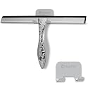 All-Purpose Silicone Shower Squeegee for Shower Glass Door,with 1 Hooks,for Bathroom Glass, Car, Tile Wall, Mirror Cleaning - Flower Shaped Handle for Easy-Grip 14 Inch Silver