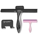 All-Purpose Silicone Shower Squeegee for Shower Glass Door,with 2 Hooks & Pink Mini Squeegee,for Bathroom Glass, Car, Tile Wall, Mirror Cleaning - Easy-Grip Handle 14 Inch Black