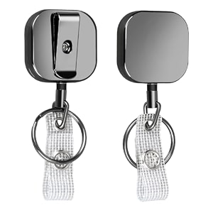will well 2 pack retractable keychain - metal badge reel - square - black