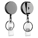 Will Well 2 Pack Retractable Keychain - Metal Badge Reel - Glossy Black