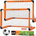 2 Pack Soccer Goal, Kids Soccer Goals for Backyard Set, 36" X 24" Soccer Net Training Equipment for Toddler Outdoor or Indoor Games, Portable Pop Up Soccer Goal with Ball & Pump