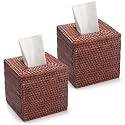 2 Pack Square Rattan Tissue Box Cover, Hand Woven Wicker Tissue Holder, 5.5 x 5.5 X 5.7 inches, Brown