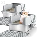 2 Pack Stainless Steel Litter Box,XL Metal Cat Litter Box with Lid
