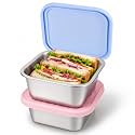2 Pack Stainless Steel Sandwich Containers with Leakproof Silicone Lids, 32 oz Reusable Metal Lunch Boxes, BPA-Free Food Storage Containers for Meal Prep, Dishwasher Safe for Work & Travel
