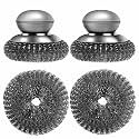 2 Pack Stainless Steel Wool Scrubber with Handle & 2 Pack Replacement Steel Scrubber Wool Pads for Cleaning Iron Pots Dishes Pans Metal Scrubbers for Kitchen Wash Sink Stoves Grills Pot Brush (Silver)