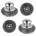 2 Pack Steel Wool Scrubber with 2 Replacement Wool Pads, Metal Dish Scrubber with Handle Steel Wool Sponge for Cleaning Dishes Cast Iron Stock Pots Pans, Griddles Grills