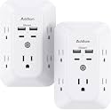 2 Pack Surge Protector Outlet Extender - Addtam 5-Outlet Splitter with 4 USB Wall Charger(2 USB-C Ports), Multi Plug Outlet Power Strip for Home, Dorm Room Essentials