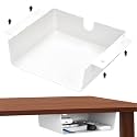 2 Pack Under Desk Hanging Shelf Drawer Organizer, Attachable Plastic Hidden Storage Tray, Easy Adhesive Mount Holder for Standing Tables, Office, Counters, Cabinets, Workstations - White