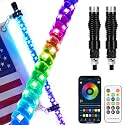 (2 Pack) Upgraded 3FT RGB Whip Lights with Anti-Fracture Spring Base, Spiral Led Whip Light with Remote &amp; App ControI, for UTV ATV Off-Road Truck Car, and 4X4 Sand Buggy