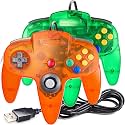 2 Pack USB Wired N64 Controller, miadore Classic N64 PC Gamepad Joystick Controller for Windows PC MAC Linux Raspberry Pi 3 (Green/Orange)