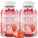 2 Pack Vegan Omega 3 Gummies 1000mg+CoQ10+Magnesium - w/Algae EPA 600mg & DHA 400mg, Fish Oil Omega-3 Supplements Alternative for Adults, for Brain, Eye, Immune Health, Strawberry Flavor, 120 Count