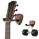 2 Pack Walnut Guitar Wall Mount Hangers &amp; String Swing Hanger wtih Pick Holder, Black Wooden Guitar Holder Hook Stand, Universal Fit for Acoustic Electric Bass, Ukulele Banjo