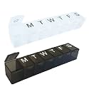 2 Pack Weekly (7-Day) Pill Organizer, 7 Days Pill Case Travel Daily Pill Box Portable Medicine Organizer and Planner with Compartment for Vitamins, Fish Oil, Supplements and Medication(Black&amp;White)