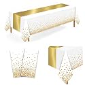2 Pack White Gold Plastic Tablecloths, 54 x 108 Inch Rectangle Covers