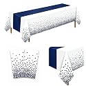 2 Pack White Navy Blue Tablecloths, 54 x 108 Inch Rectangle Covers