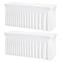 2 Pack White Rectangle Tablecloths for 6FT Table, Fitted Spandex Stretch Table Covers with Elastic, Wrinkle-Free Reusable Table Cloth for Wedding Party, Banquet &amp; Events