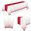 2 Pack White Red Plastic Tablecloths, 54 x 108 Inch Rectangle Covers