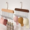 2 Pack Wooden Space Saver Closet Hanger with 8 Adjustable Hooks – Multi-Hook Organizer for Belts, Ties, Scarves, Bras, Lingerie – Heavy Duty Wardrobe & Clothes Accessories Organizer