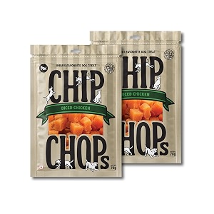 chip chops diced chicken dog treat easily digestible healthy dog treat perfect for snacks suitable for all dog breeds each 70gm pack of 2