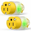 2 Packs Lighted Extension Cord Ends Replacement Female Plug 3 Prong 15A 125V NEMA 5-15R, Electrical Replacement Plug,Female Extension Cord Ends, 15 Amp Electric Plugs, UL Listed,Yellow