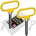2 Packs Magnetic Hitch Pin, Lawn Mower Trailer Hitch Pins 1/2 Inch with Handle and Clip, Trailer Gate Pin for Mowers, Tractor Truck, Towing Cargo, ATV - Simple One Handed Hook On &amp; Off（Yellow