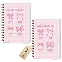 2 Packs Pink Bow Bible Spiral Notebook, Christian Gifts for Women Teen Girl