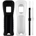 2 Packs Silicone Case Cover with Wrist Strap for Nintendo Wii Remote Controller ((Black+White))