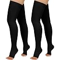 2 Pairs Compression Stockings for Women &amp; Men, 20-30mmHg Thigh High Compression Socks, Open Toe Medical Compression Socks with Silicone Dot Band-Best Support for Nursing Sports Varicose Veins